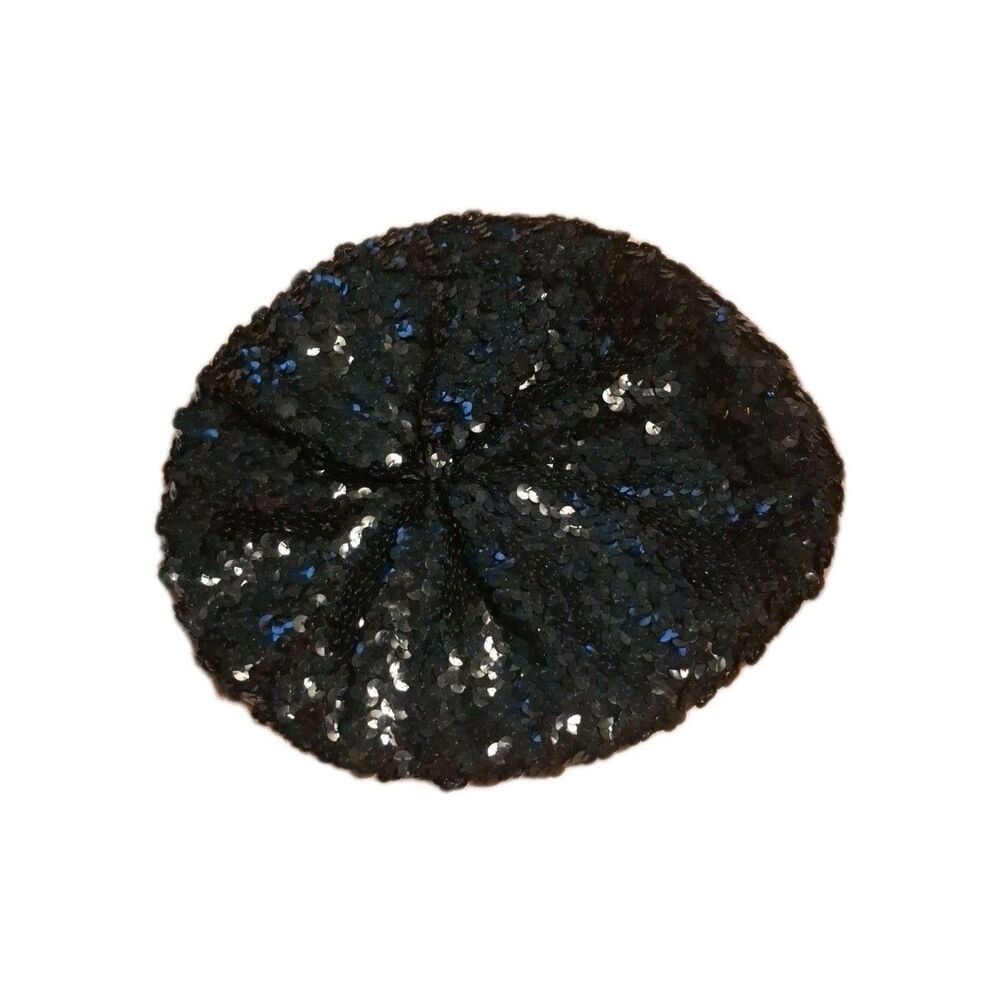 Y2K Mossimo Black Sequin Beret Hat Glam Sparkly Party Fashion Accessory